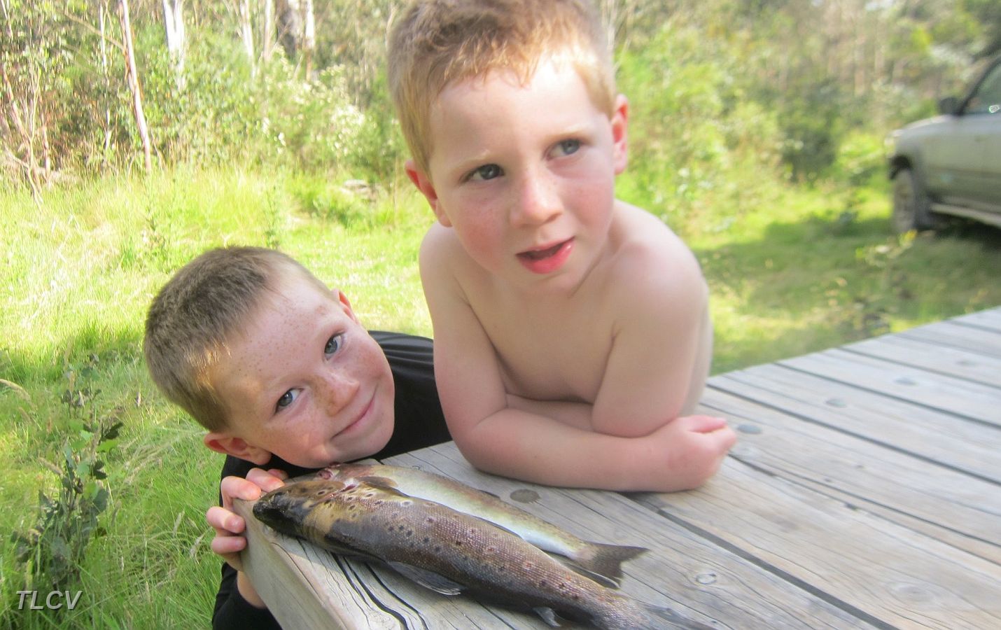12-Owen and Angus with trout destined for Tritons smoker.JPG